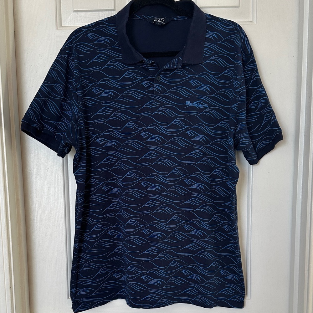Ben Sherman wave print polo shirt men’s size large blue